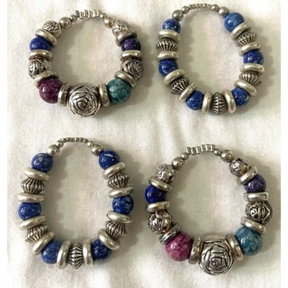 Faux Silver  & Beads Napkin Rings Holders - Set Of 4-2”